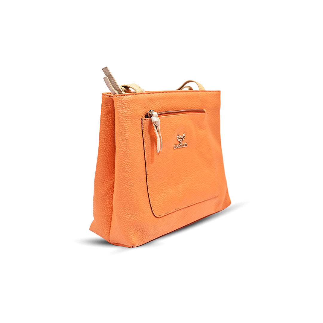 Syraah Vibrant Classic - Premium Leather Tote Bag in Orange