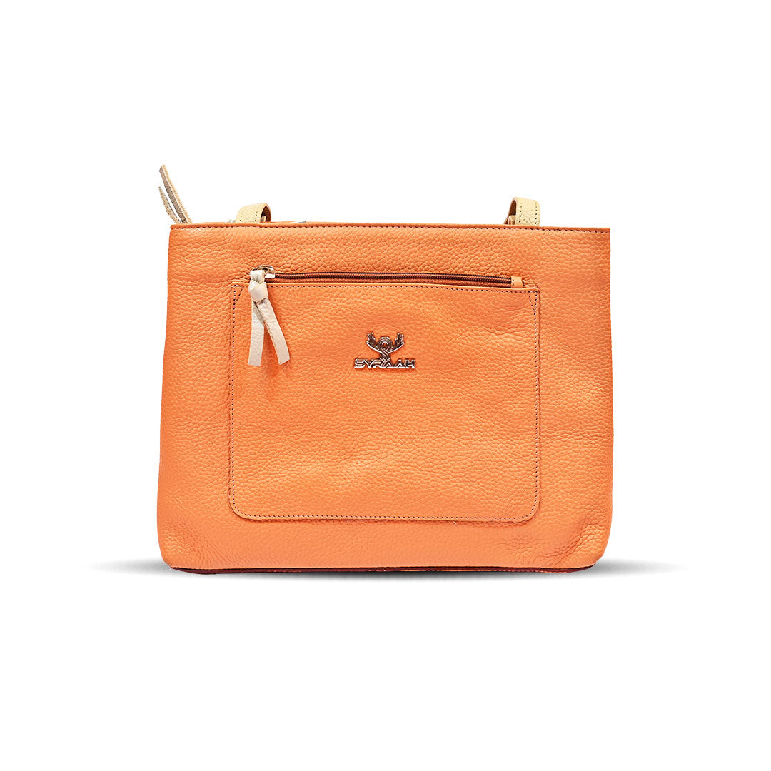 Syraah Vibrant Classic - Premium Leather Tote Bag in Orange