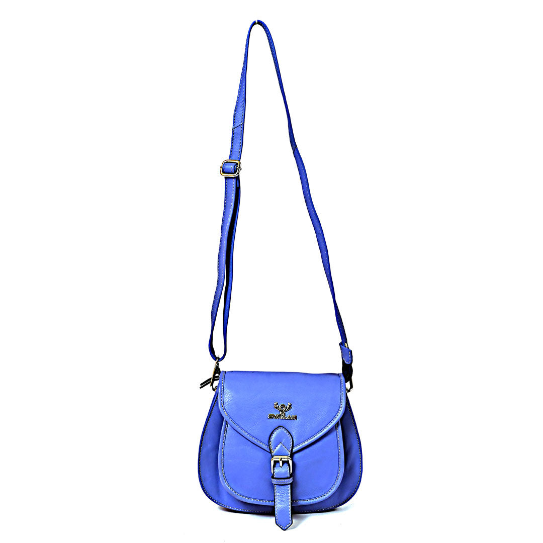 Syraah Sleek Compact Crossbody Bag - Premium Leather in Vibrant Blue