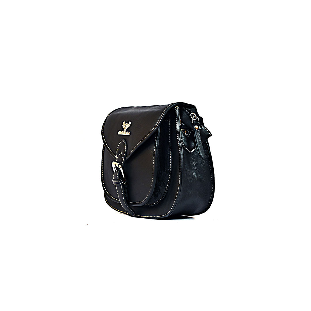 Syraah Sleek Compact Crossbody Bag - Premium Leather in Vibrant Black