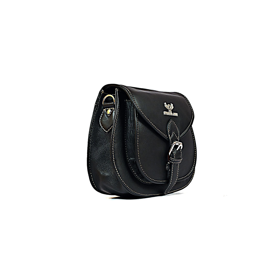 Syraah Sleek Compact Crossbody Bag - Premium Leather in Vibrant Black