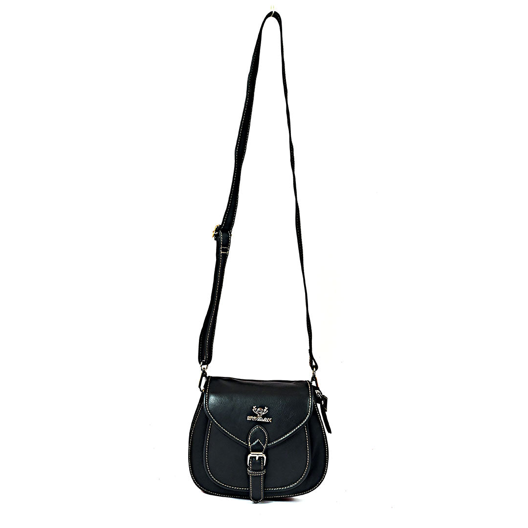 Syraah Sleek Compact Crossbody Bag - Premium Leather in Vibrant Black