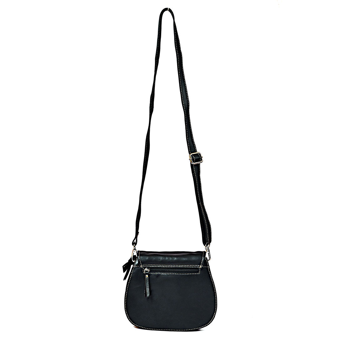 Syraah Sleek Compact Crossbody Bag - Premium Leather in Vibrant Black