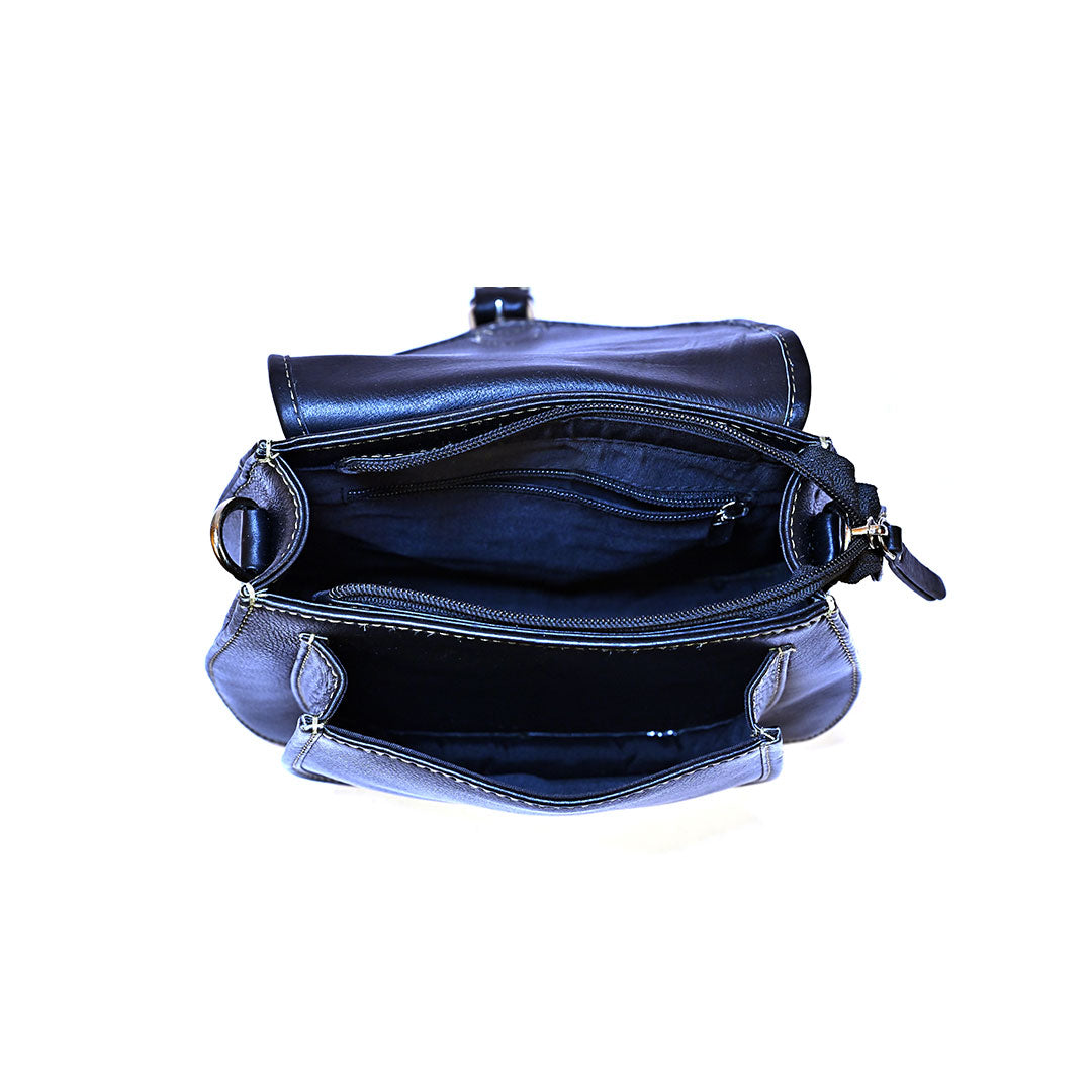 Syraah Sleek Compact Crossbody Bag - Premium Leather in Vibrant Black