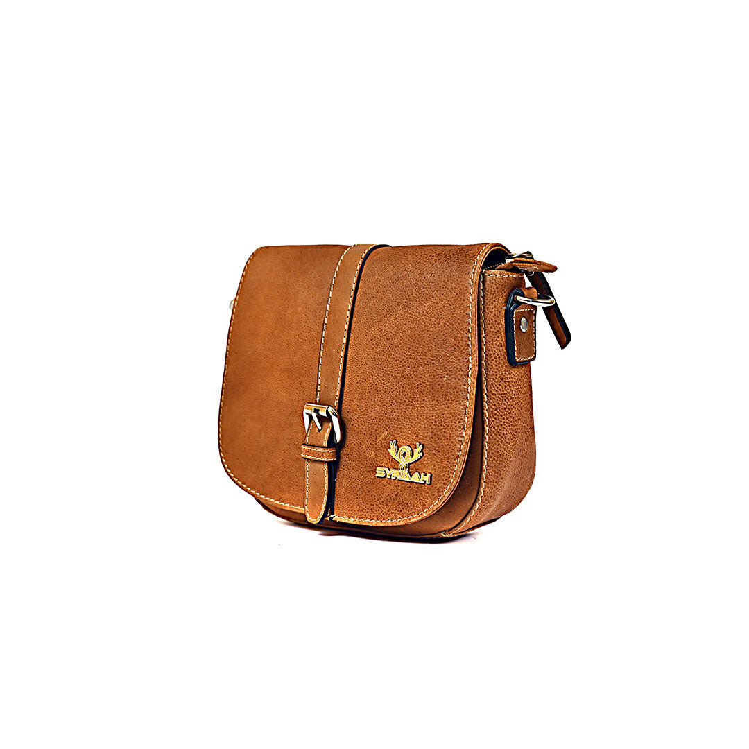 Syraah Compact Crossbody Tote Bag - Tan Premium Leather