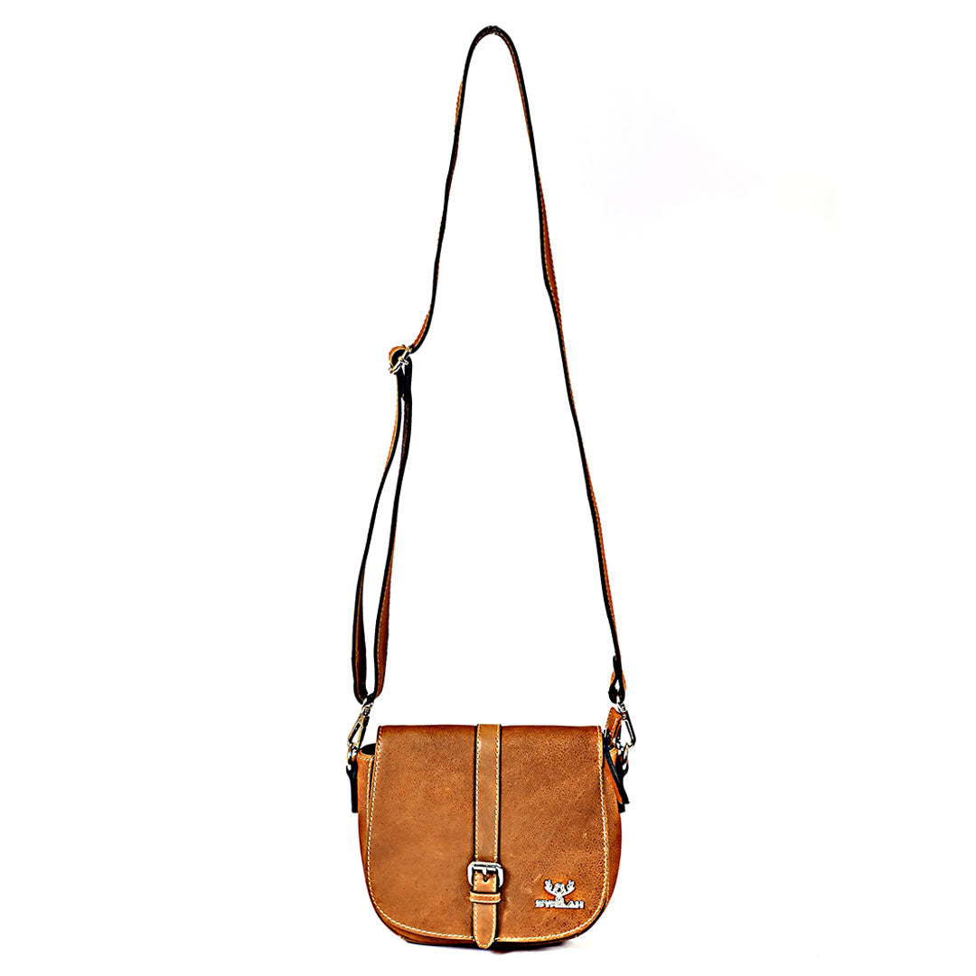 Syraah Compact Crossbody Tote Bag - Tan Premium Leather