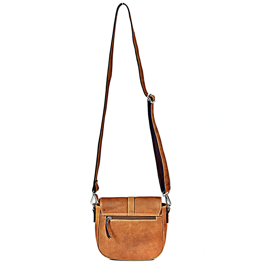Syraah Compact Crossbody Tote Bag - Tan Premium Leather