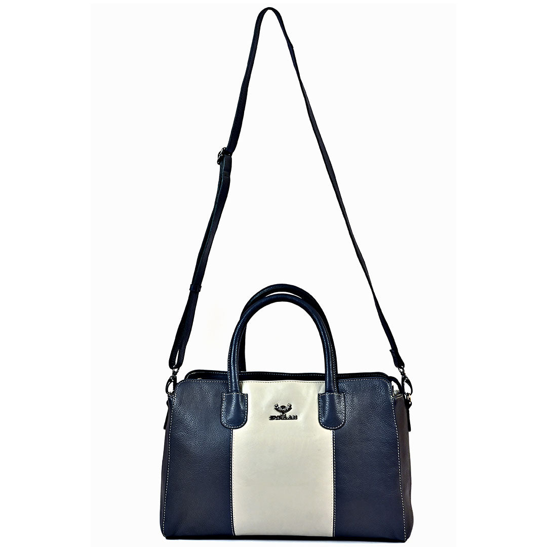 Syraah Pastel Elegance - White & Black Premium Leather Handbag