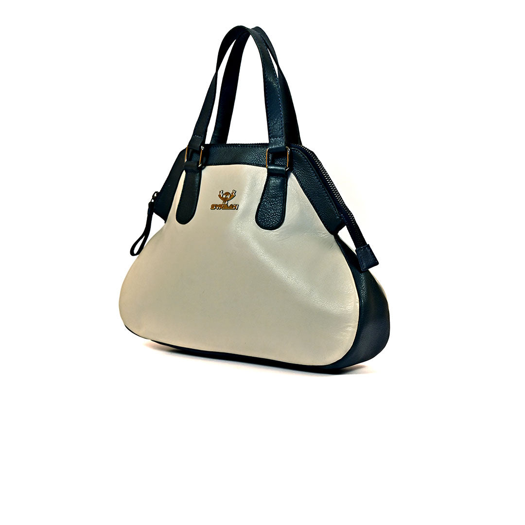 Syraah Dual Elegance - White Leather Handbag
