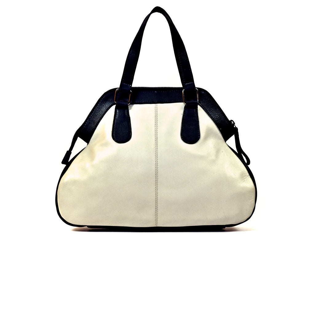 Syraah Dual Elegance - White Leather Handbag