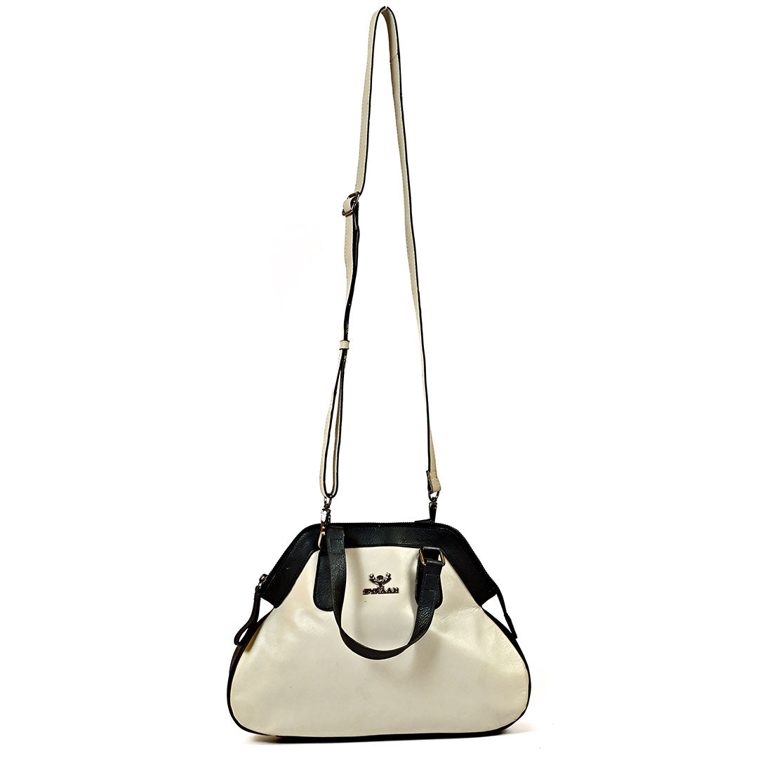 Syraah Dual Elegance - White Leather Handbag