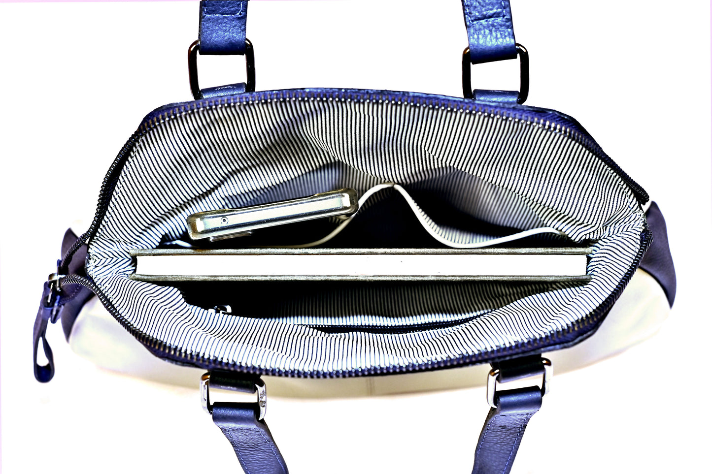 Syraah Dual Elegance - White Leather Handbag