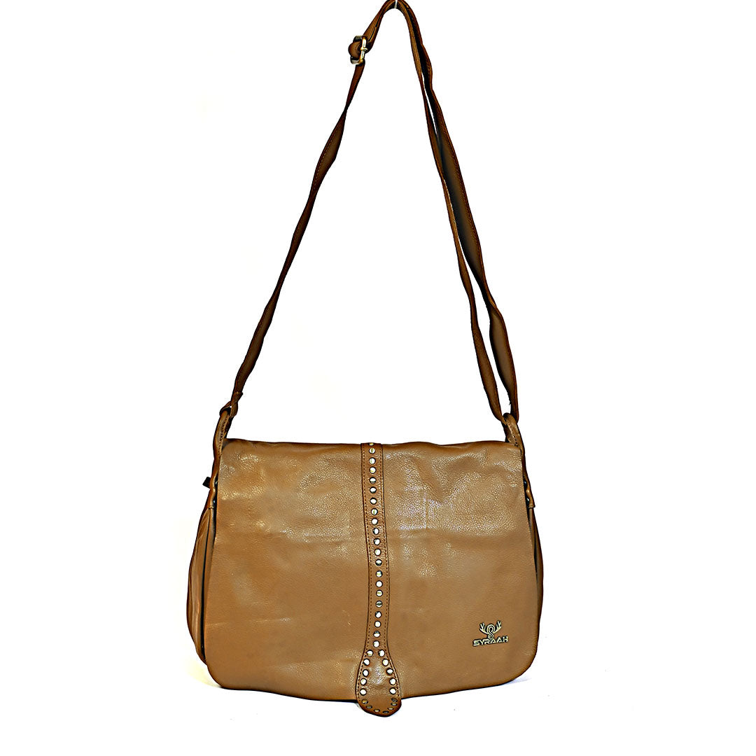 Syraah Brown Full-Grain Leather Handbag - Premium Compact Design