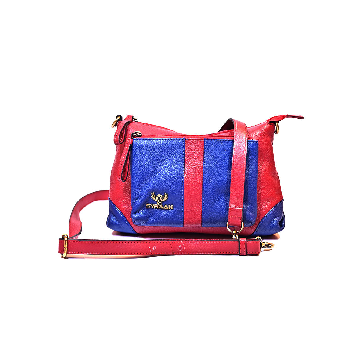 Syraah Dual-Tone Sling Bag - Navy Blue & Red Premium Leather Bag