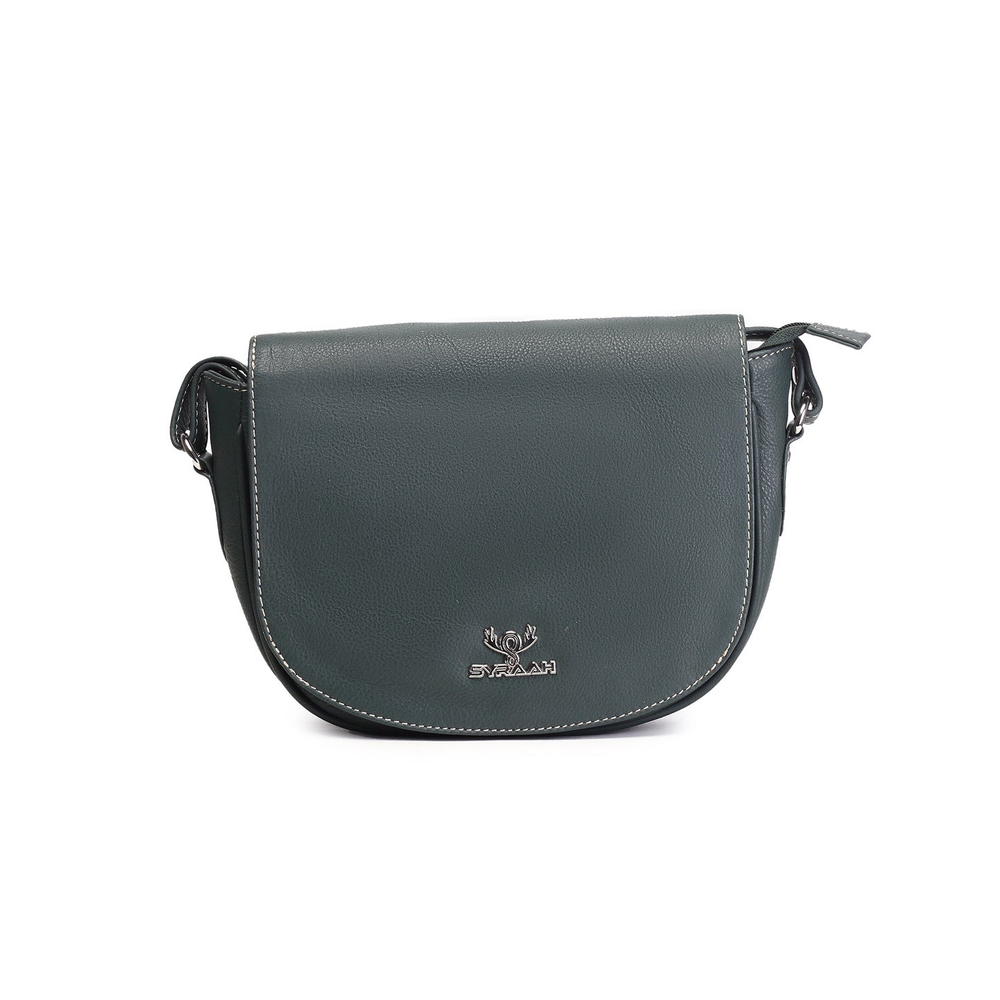 Syraah Black Full-Grain Leather Saddle Crossbody Bag
