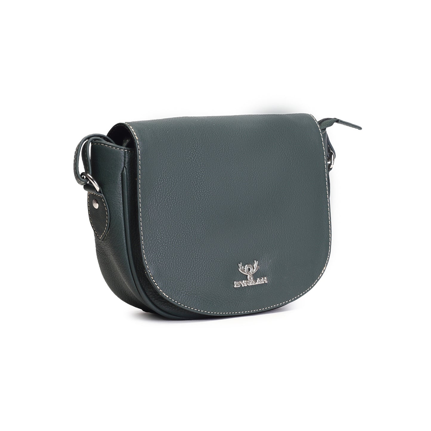 Syraah Bottle Green Full-Grain Leather Saddle Crossbody Bag