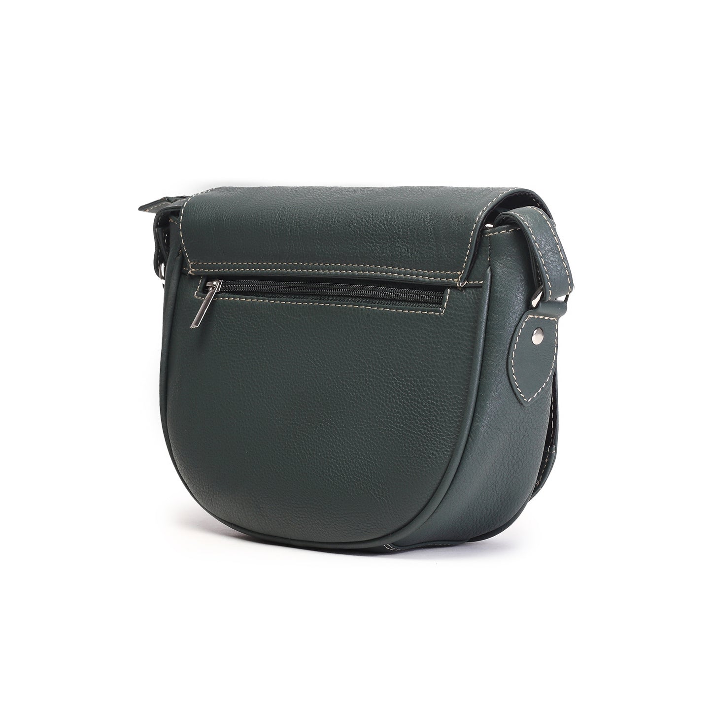 Syraah Bottle Green Full-Grain Leather Saddle Crossbody Bag