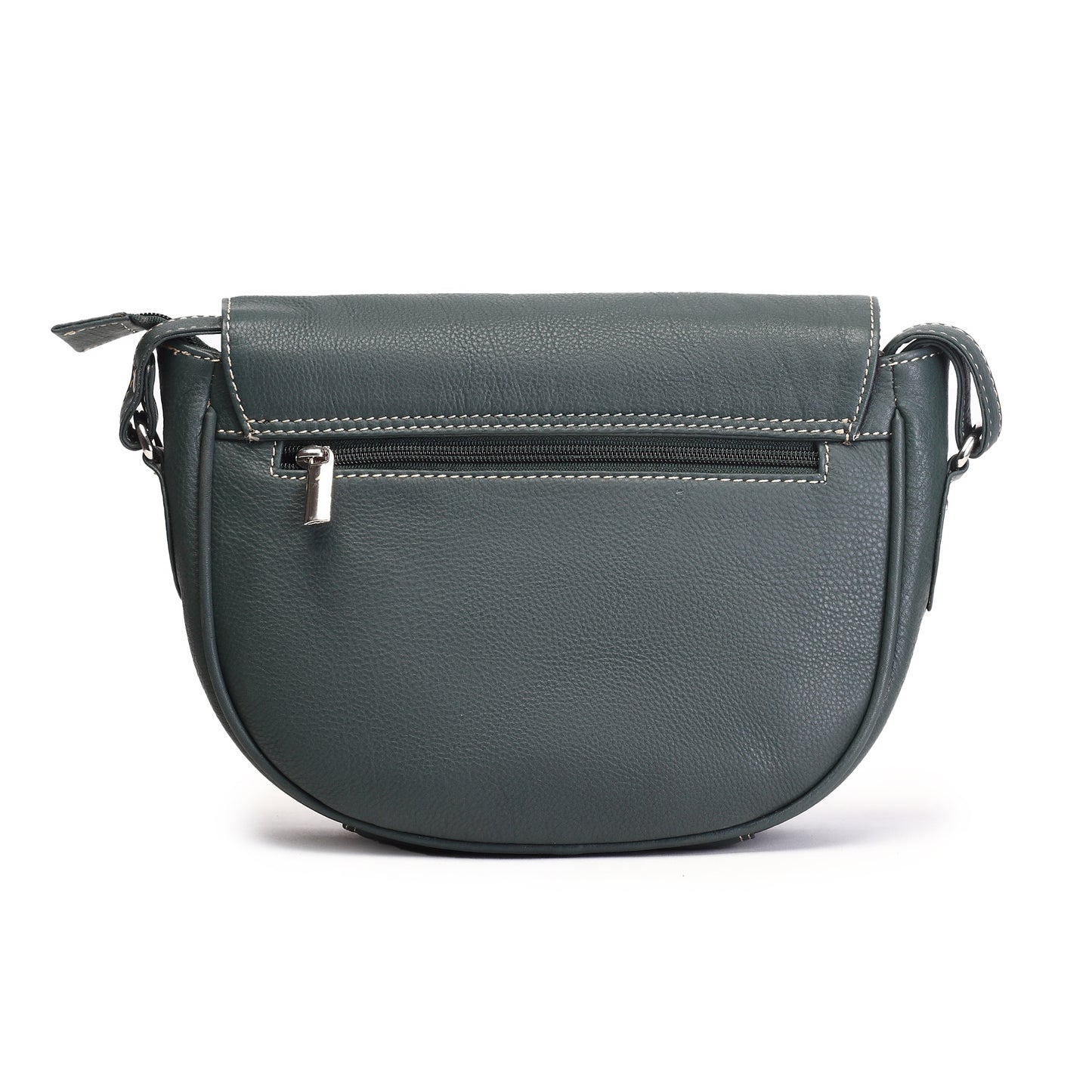 Syraah Bottle Green Full-Grain Leather Saddle Crossbody Bag