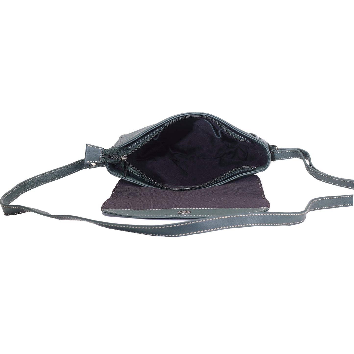 Syraah Bottle Green Full-Grain Leather Saddle Crossbody Bag