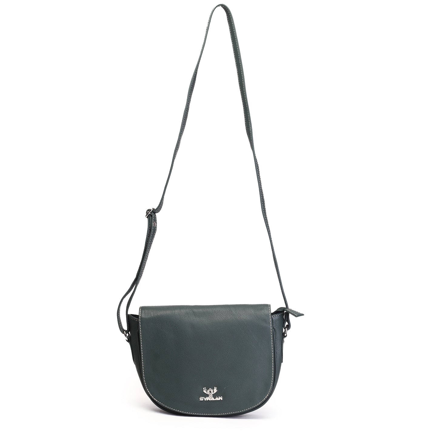 Syraah Bottle Green Full-Grain Leather Saddle Crossbody Bag