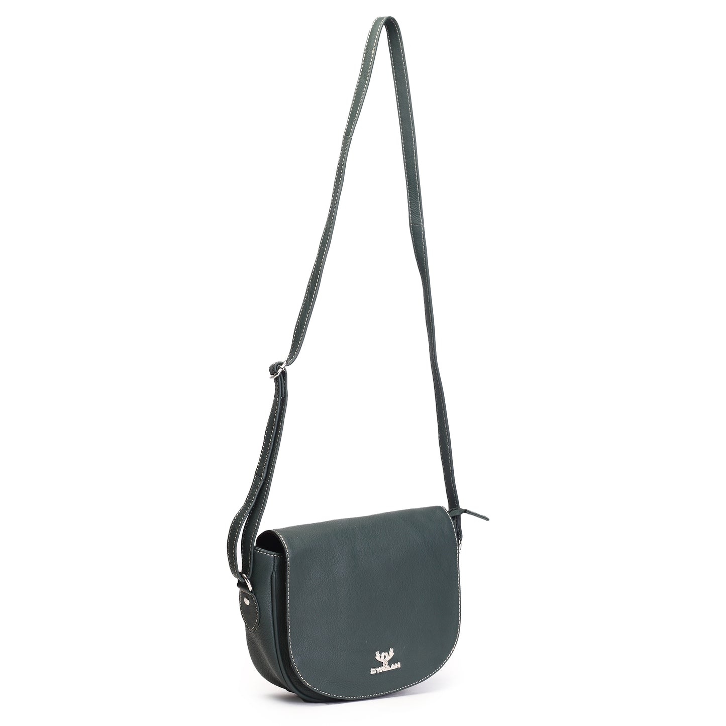 Syraah Bottle Green Full-Grain Leather Saddle Crossbody Bag