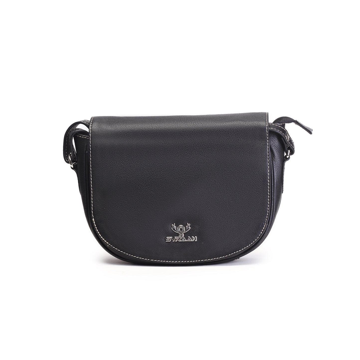 Syraah Black Full-Grain Leather Saddle Crossbody Bag