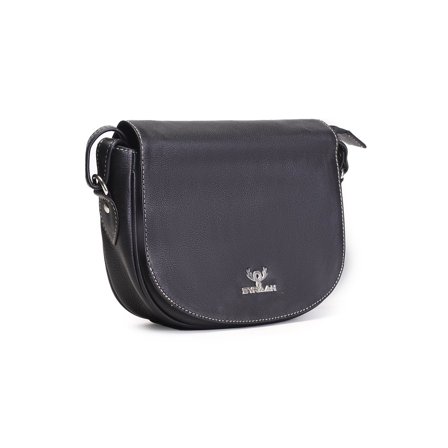 Syraah Black Full-Grain Leather Saddle Crossbody Bag