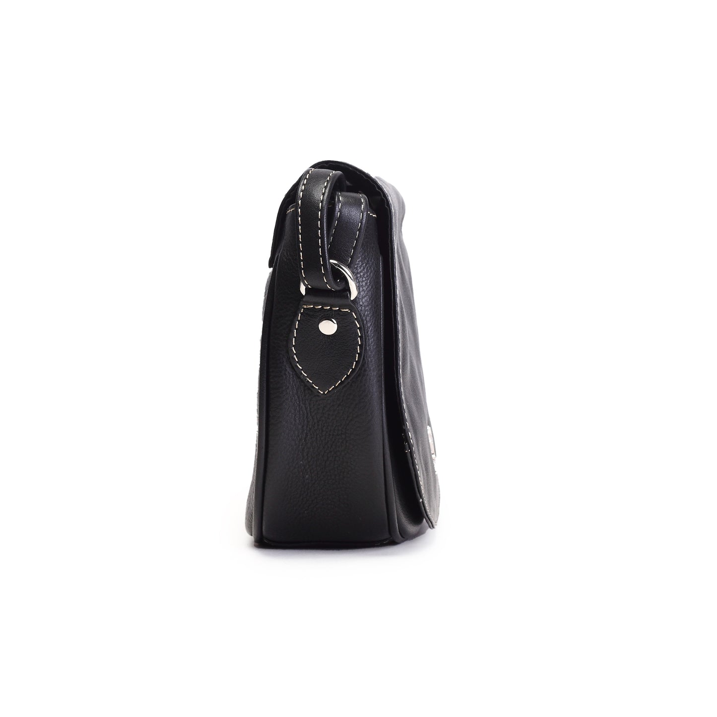Syraah Black Full-Grain Leather Saddle Crossbody Bag