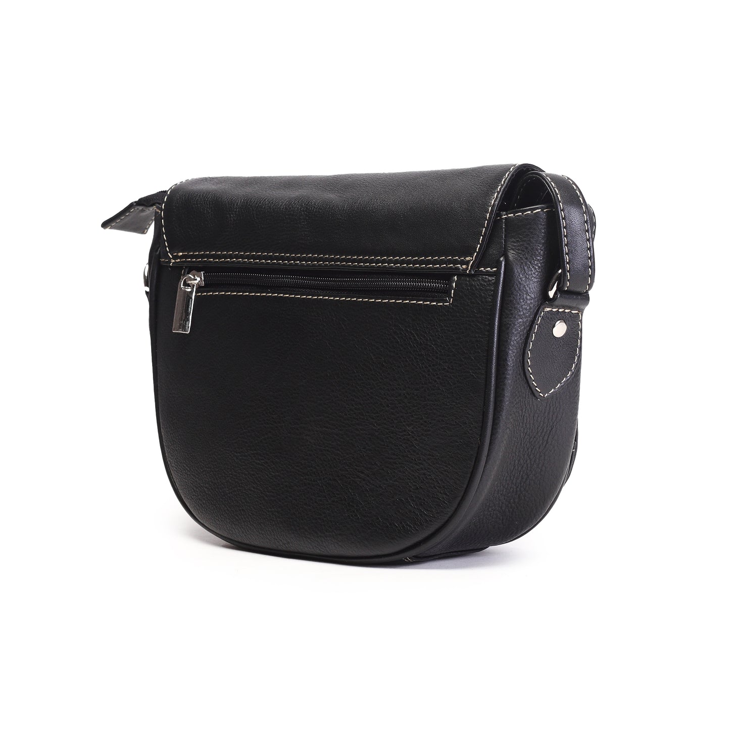 Syraah Black Full-Grain Leather Saddle Crossbody Bag