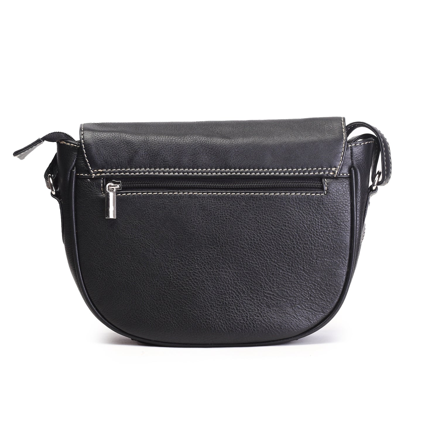 Syraah Black Full-Grain Leather Saddle Crossbody Bag