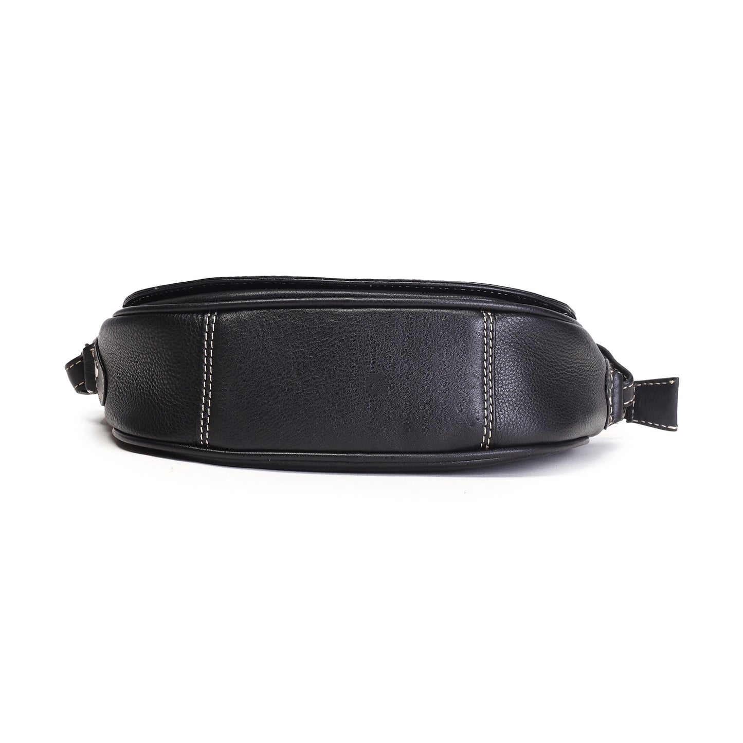 Syraah Black Full-Grain Leather Saddle Crossbody Bag