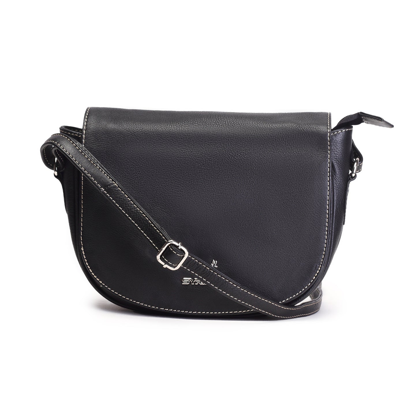 Syraah Black Full-Grain Leather Saddle Crossbody Bag
