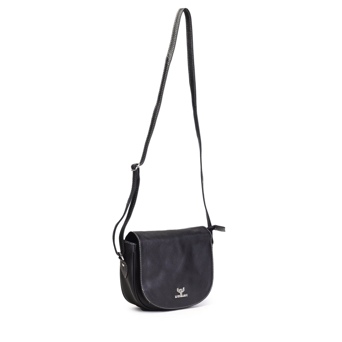 Syraah Black Full-Grain Leather Saddle Crossbody Bag