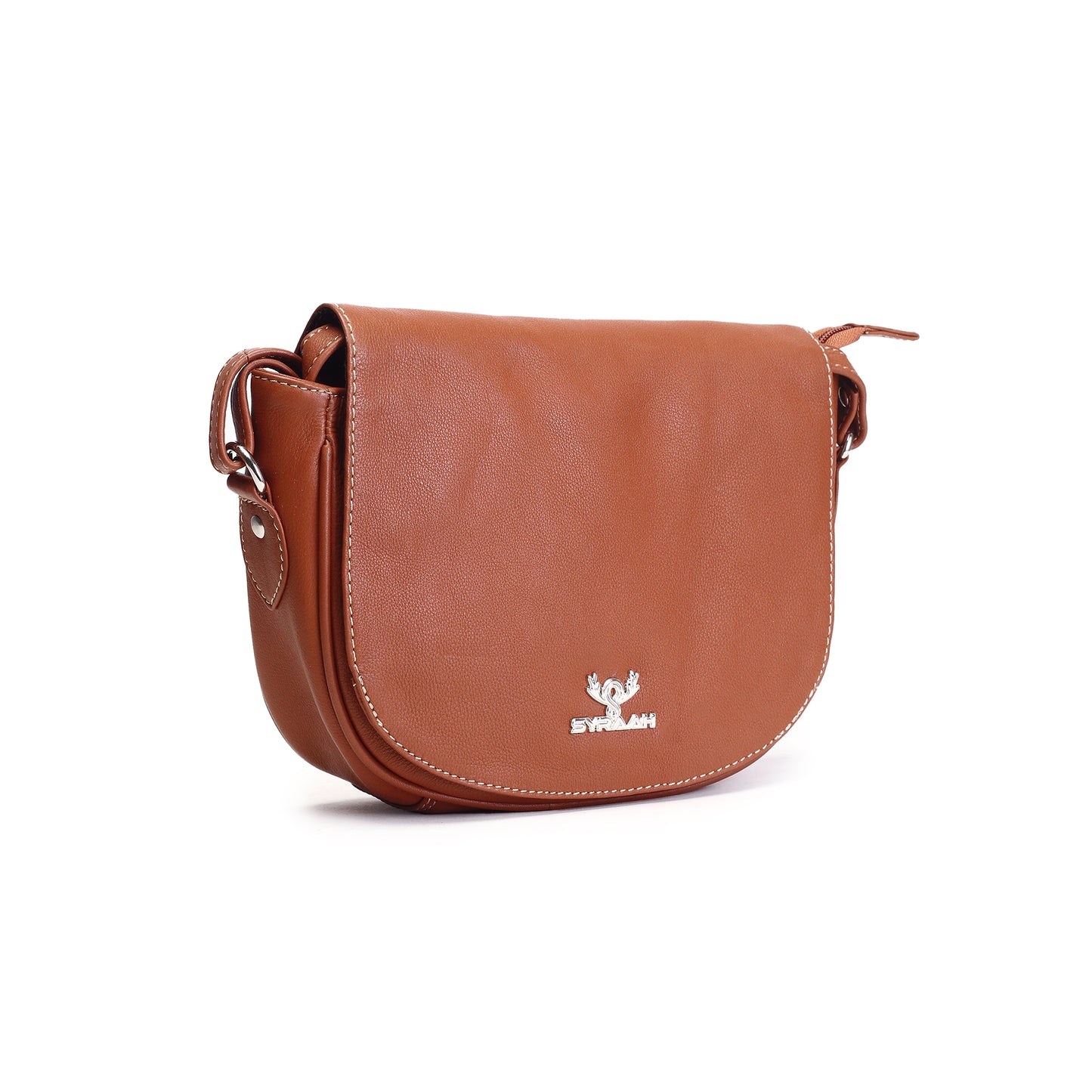 Syraah Tan Full-Grain Leather Saddle Crossbody Bag