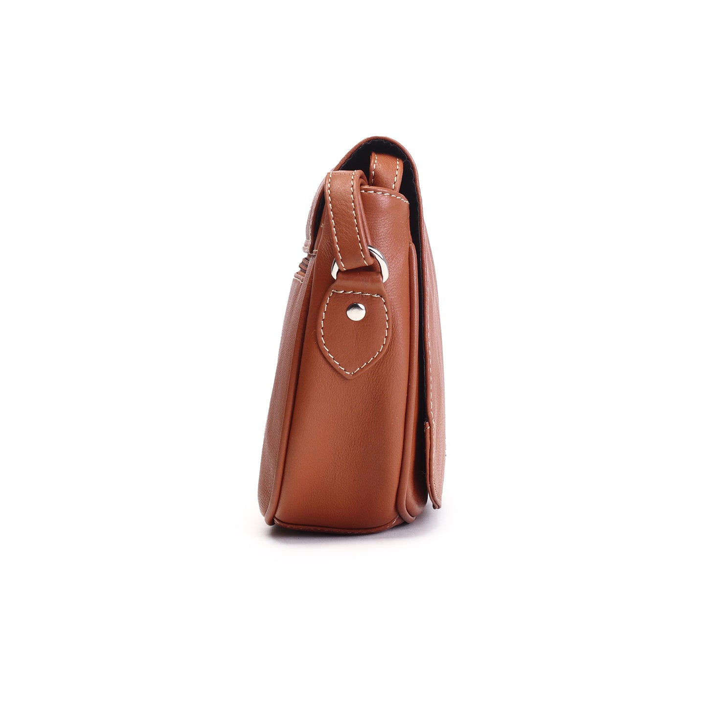 Syraah Tan Full-Grain Leather Saddle Crossbody Bag