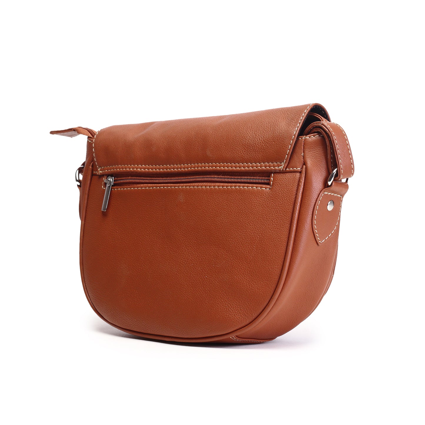 Syraah Tan Full-Grain Leather Saddle Crossbody Bag