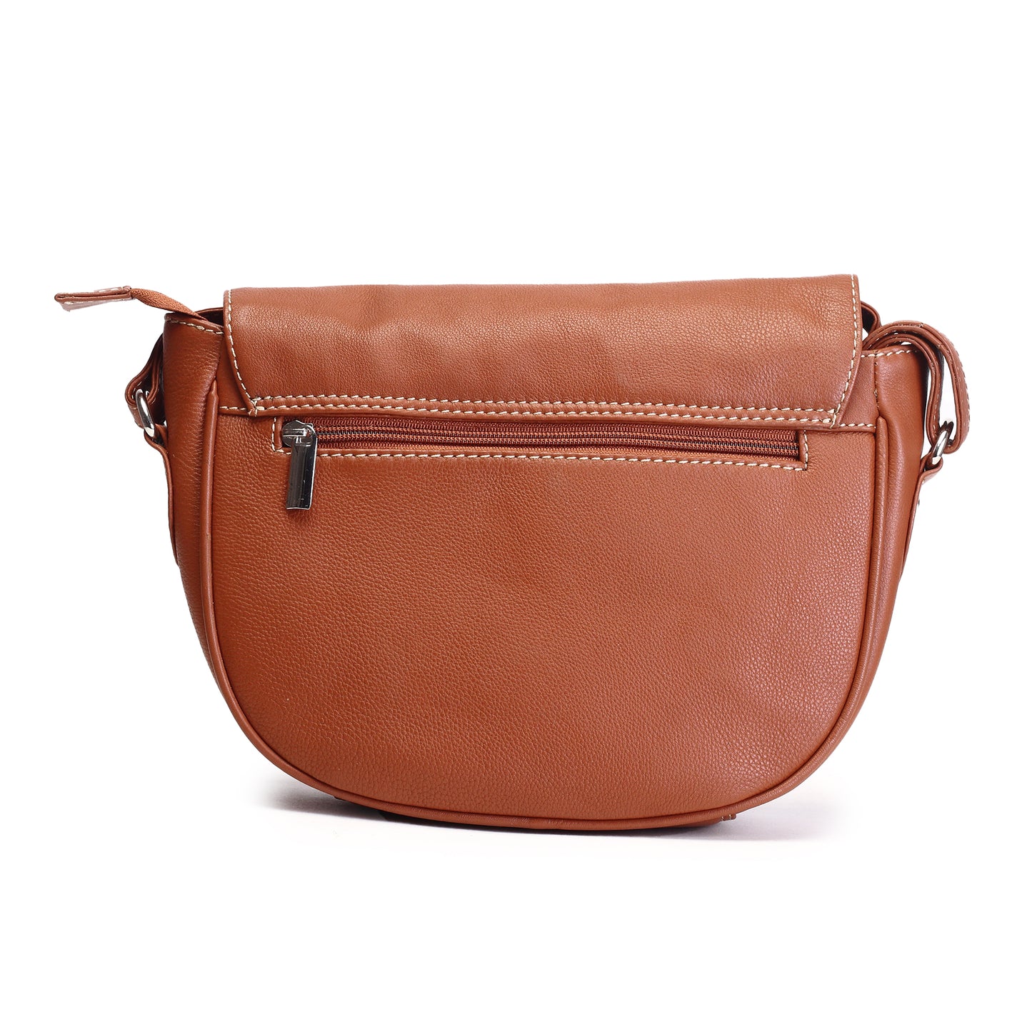 Syraah Tan Full-Grain Leather Saddle Crossbody Bag