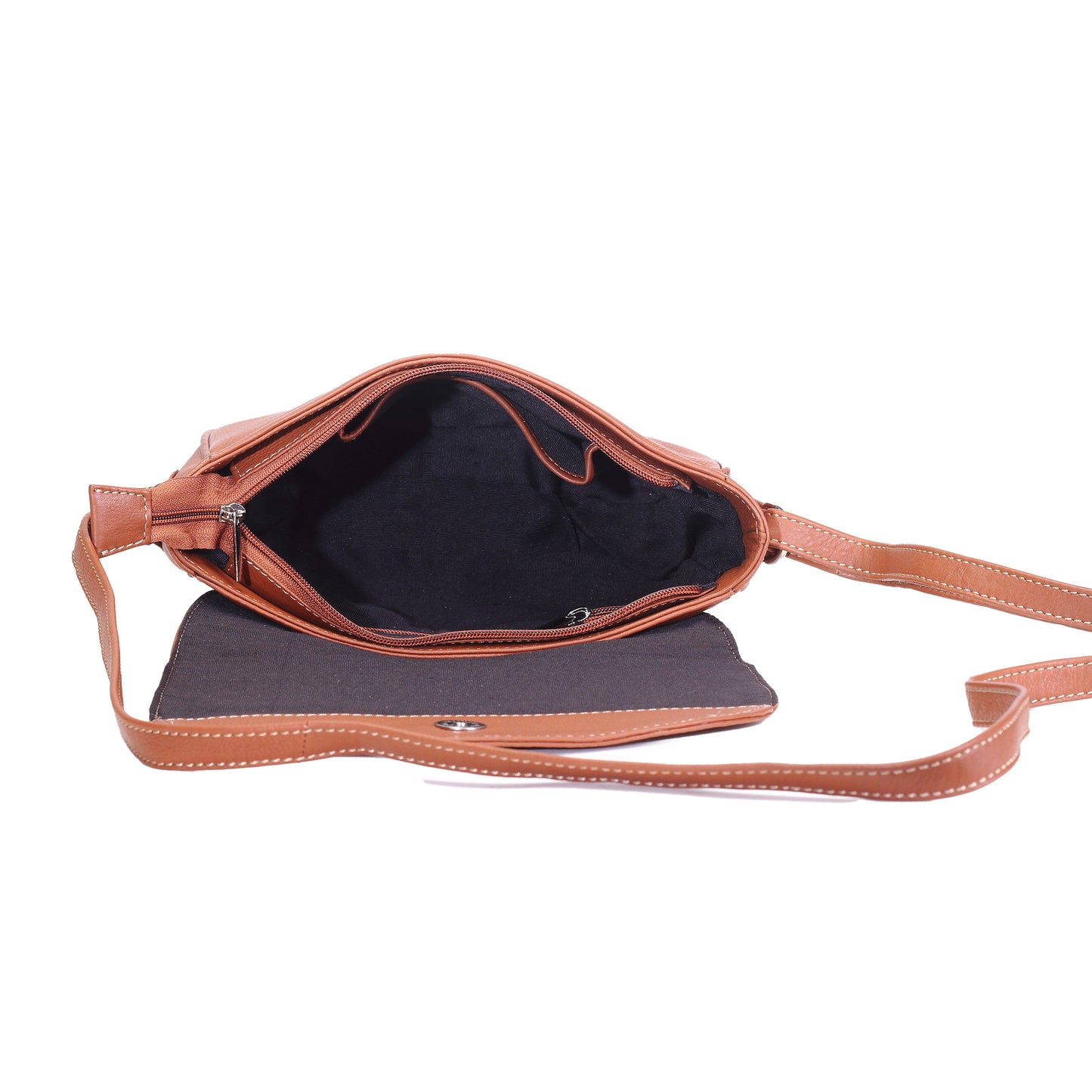 Syraah Tan Full-Grain Leather Saddle Crossbody Bag
