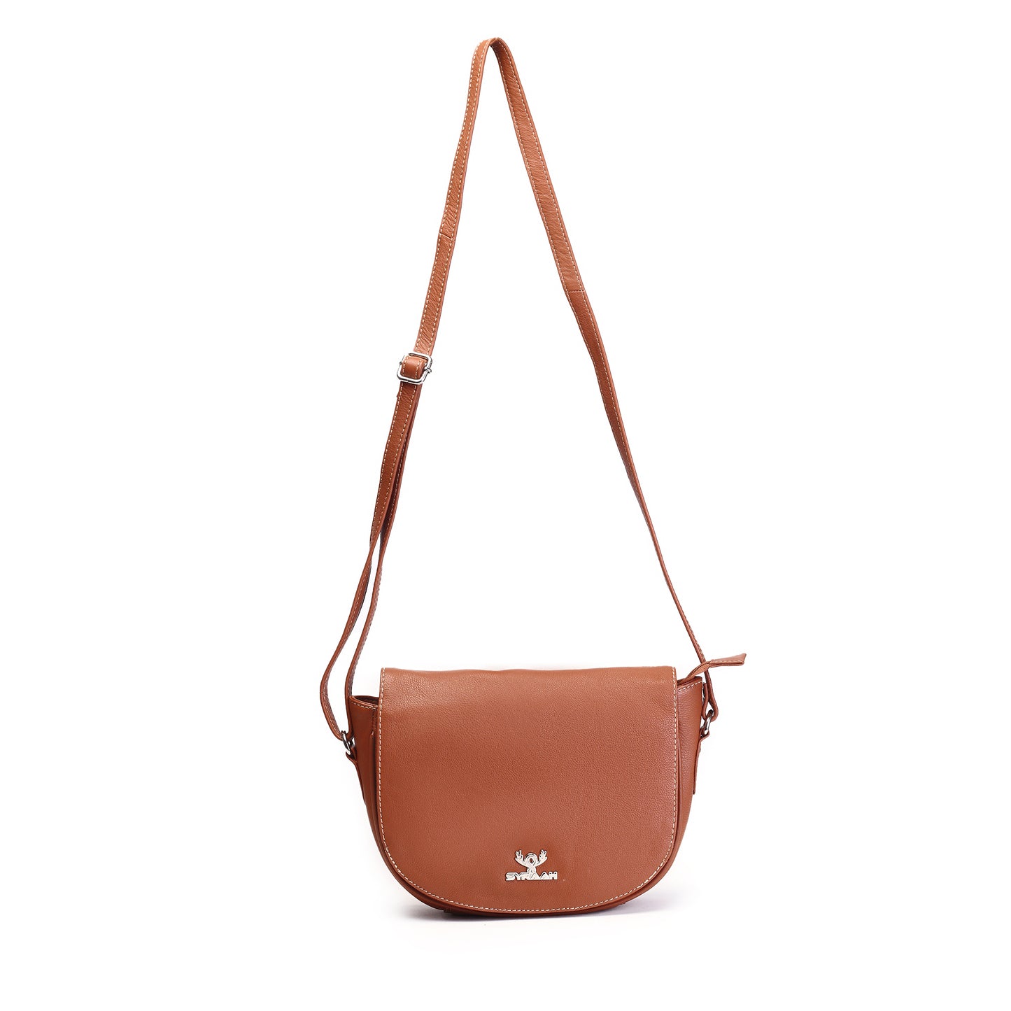 Syraah Tan Full-Grain Leather Saddle Crossbody Bag