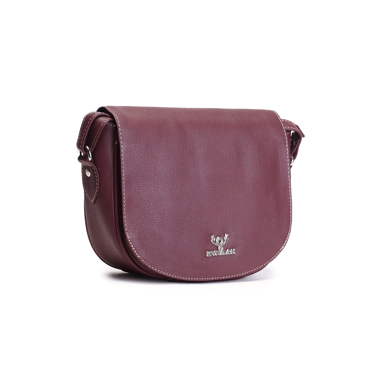 Syraah Maroon Full-Grain Leather Saddle Crossbody Bag