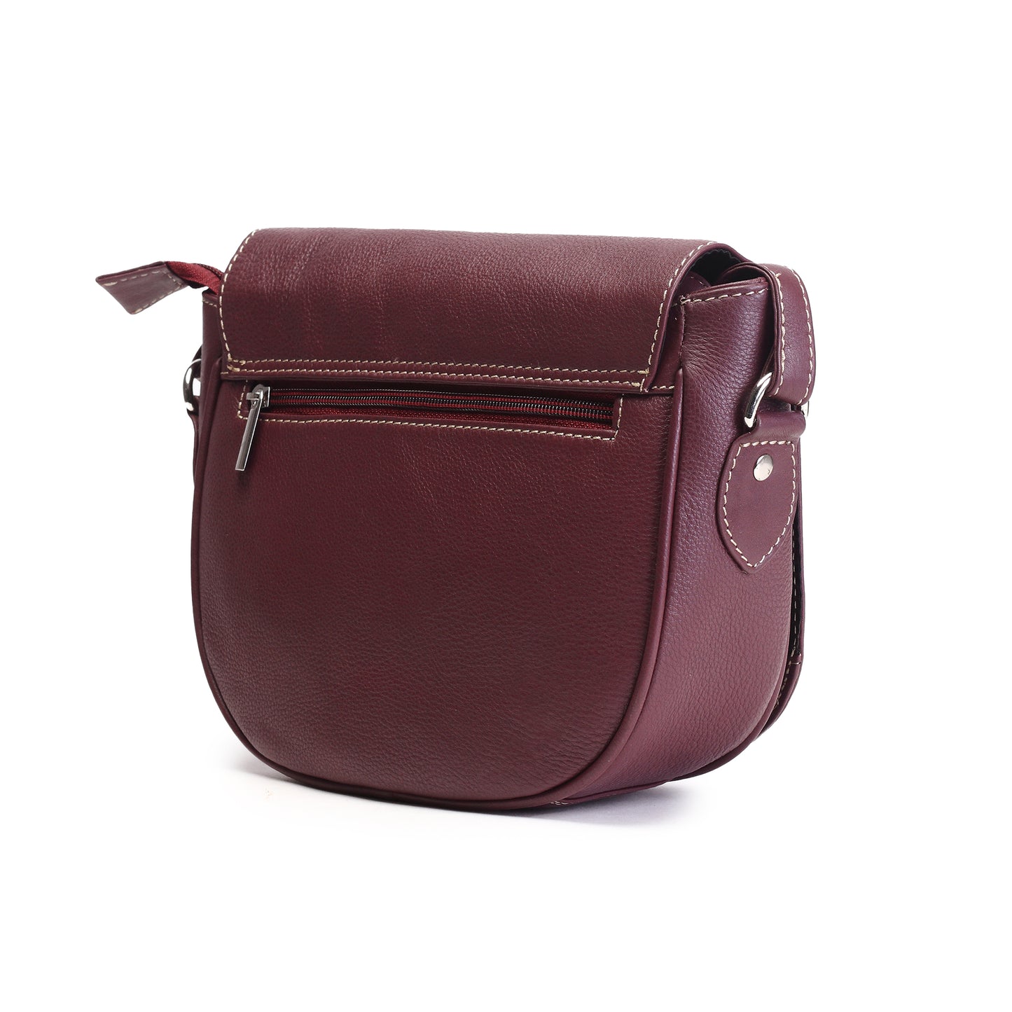 Syraah Maroon Full-Grain Leather Saddle Crossbody Bag