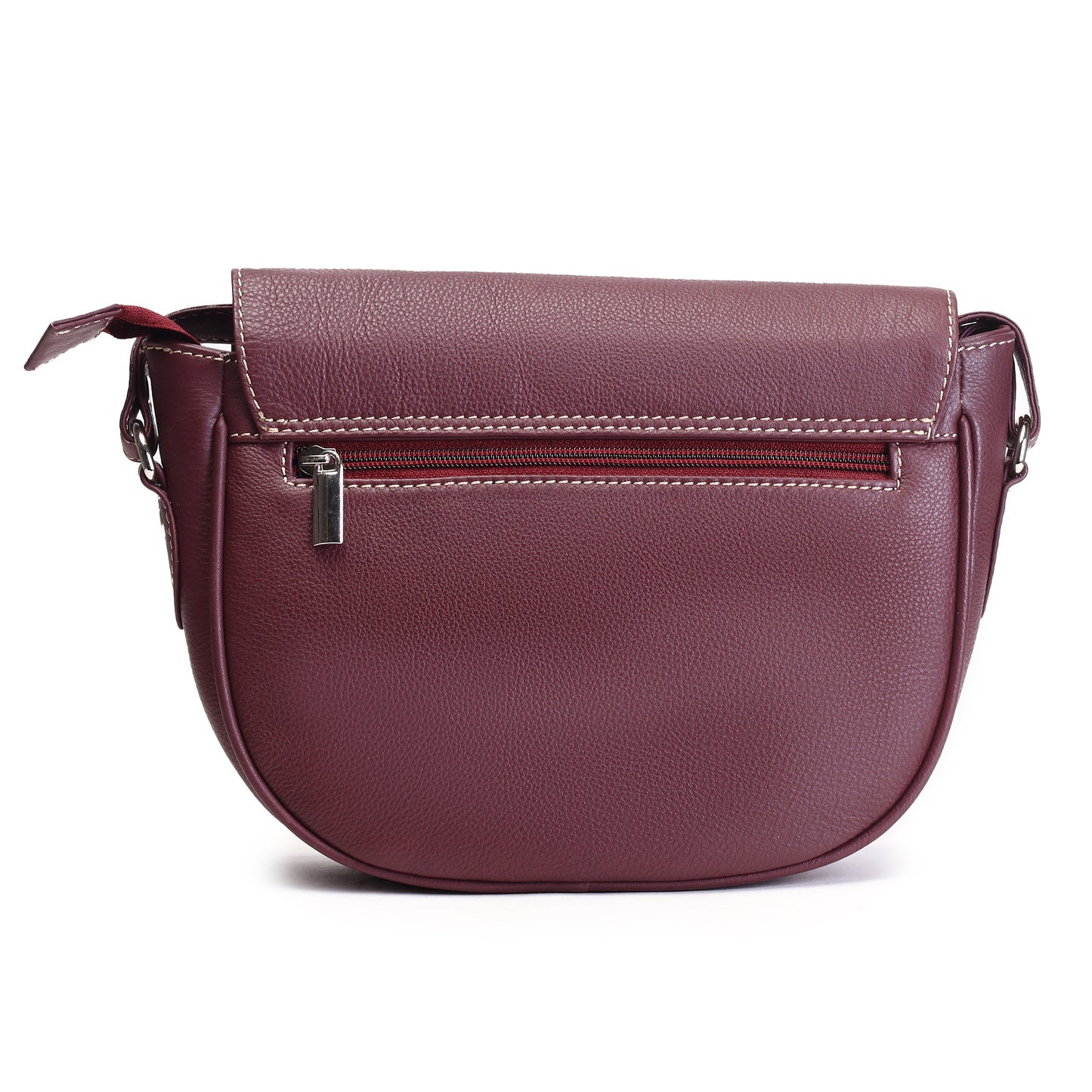 Syraah Maroon Full-Grain Leather Saddle Crossbody Bag