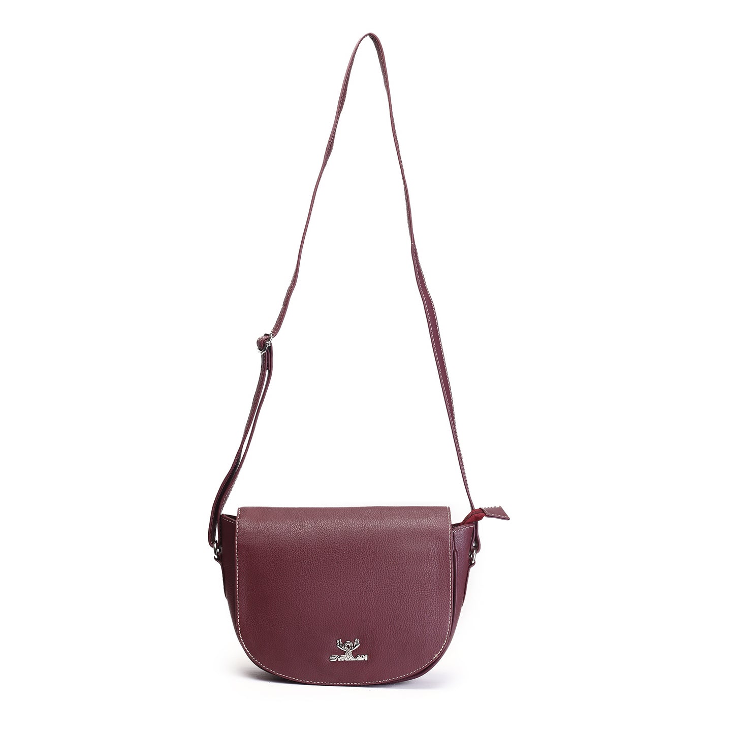 Syraah Maroon Full-Grain Leather Saddle Crossbody Bag