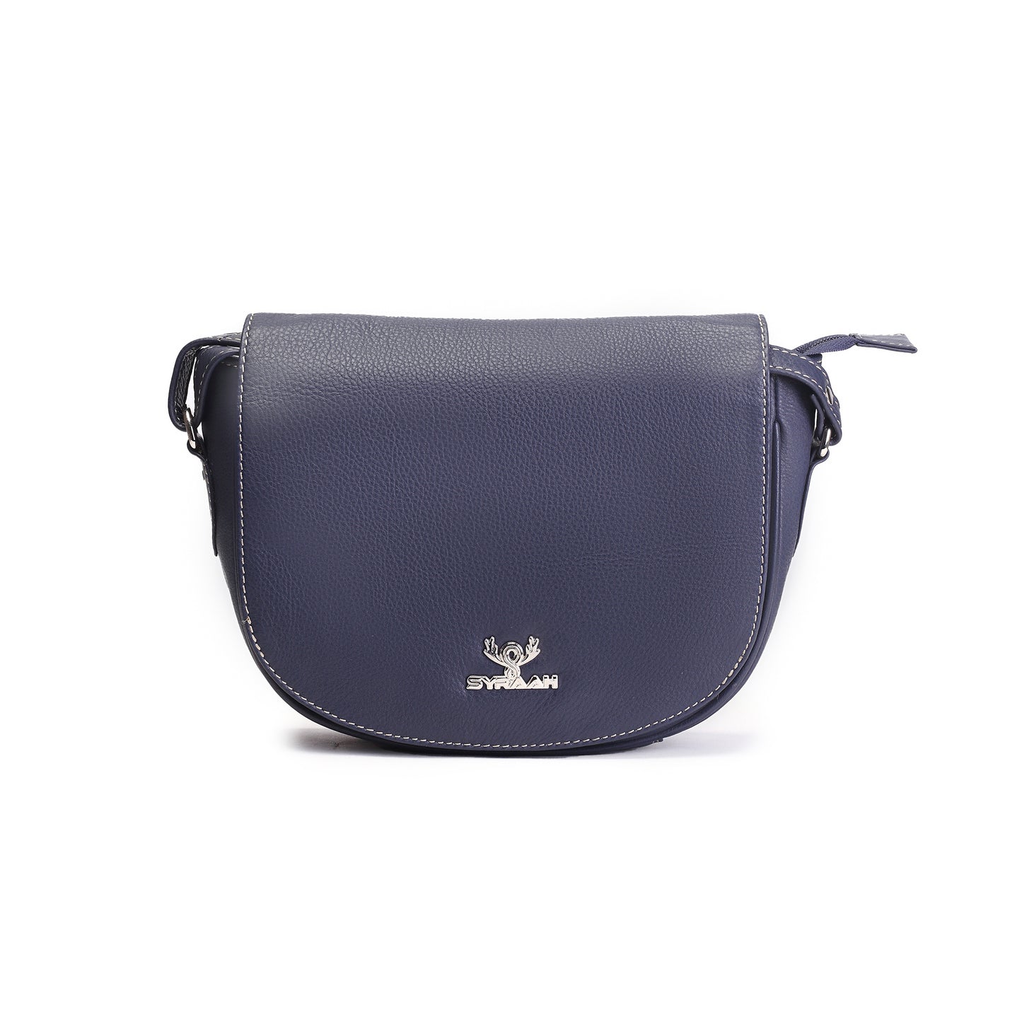 Syraah Black Full-Grain Leather Saddle Crossbody Bag