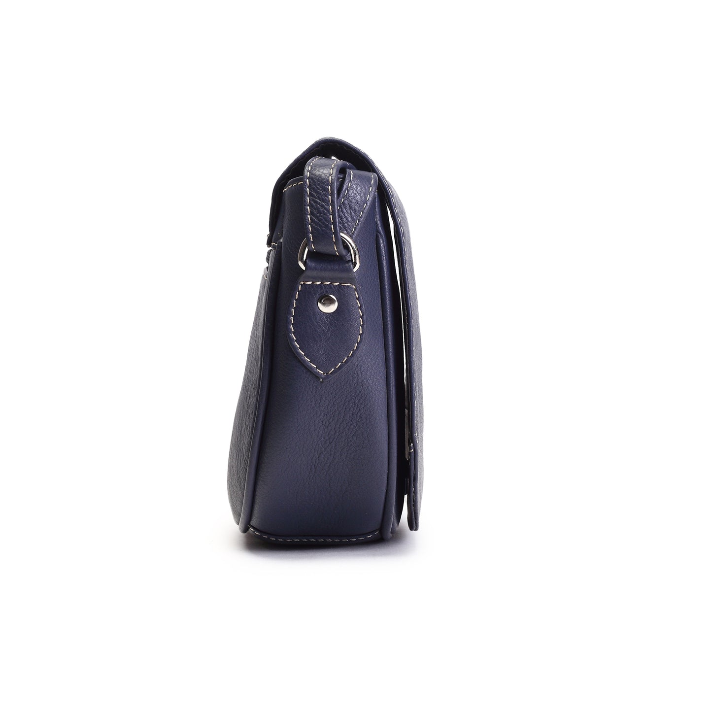 Syraah Navy Blue Full-Grain Leather Saddle Crossbody Bag