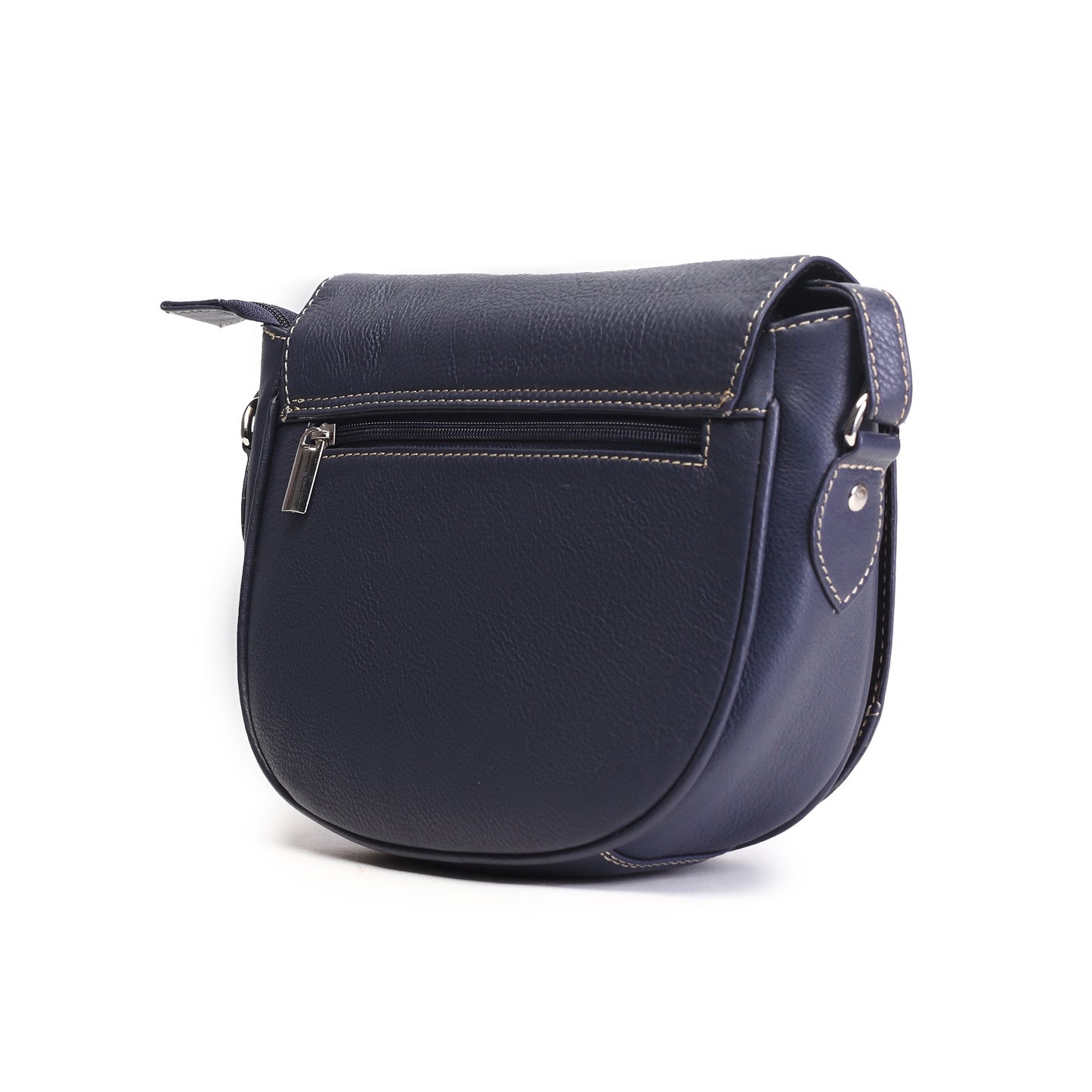 Syraah Navy Blue Full-Grain Leather Saddle Crossbody Bag