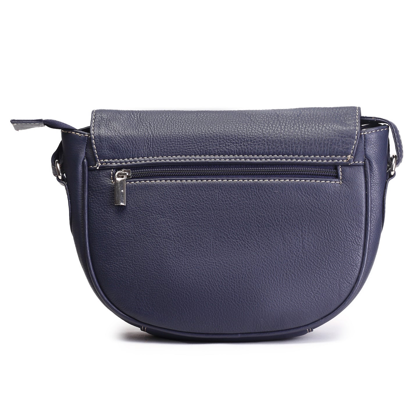 Syraah Navy Blue Full-Grain Leather Saddle Crossbody Bag