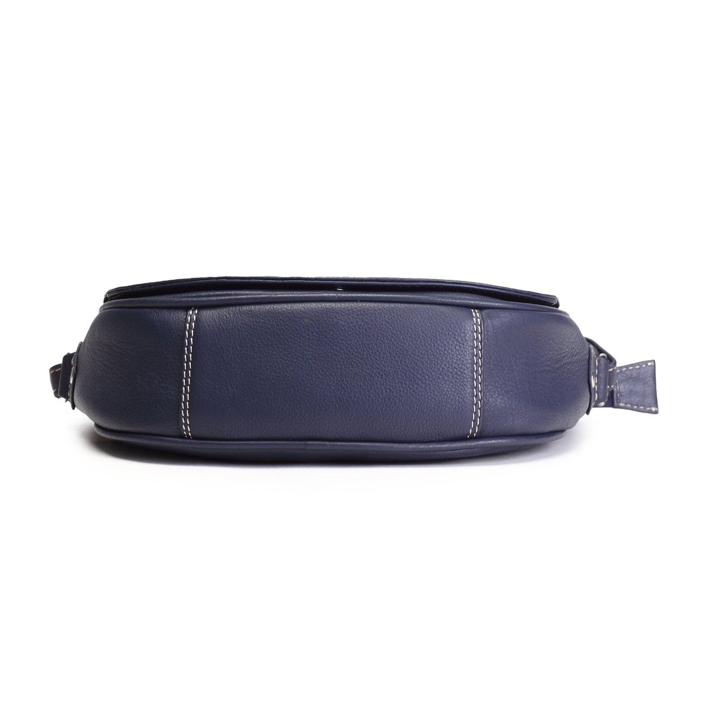 Syraah Navy Blue Full-Grain Leather Saddle Crossbody Bag