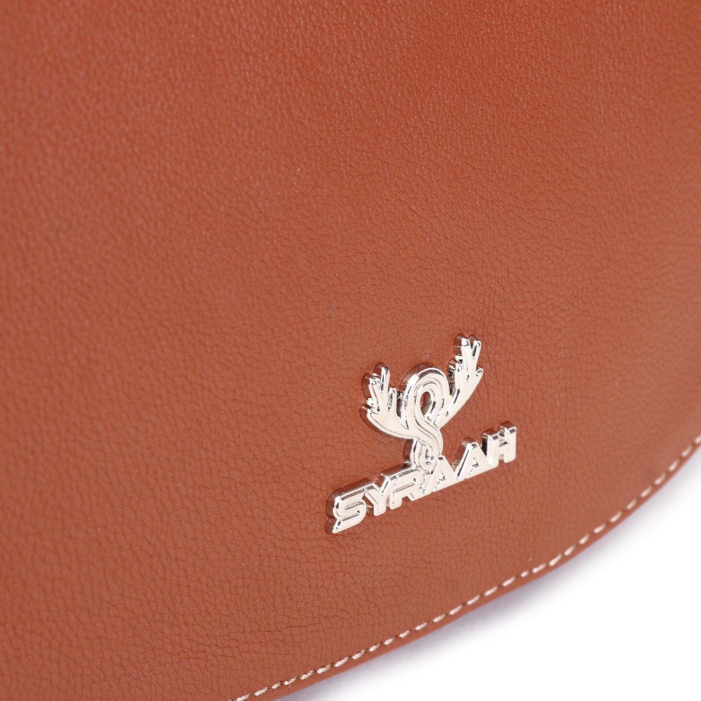 Syraah Tan Full-Grain Leather Saddle Crossbody Bag