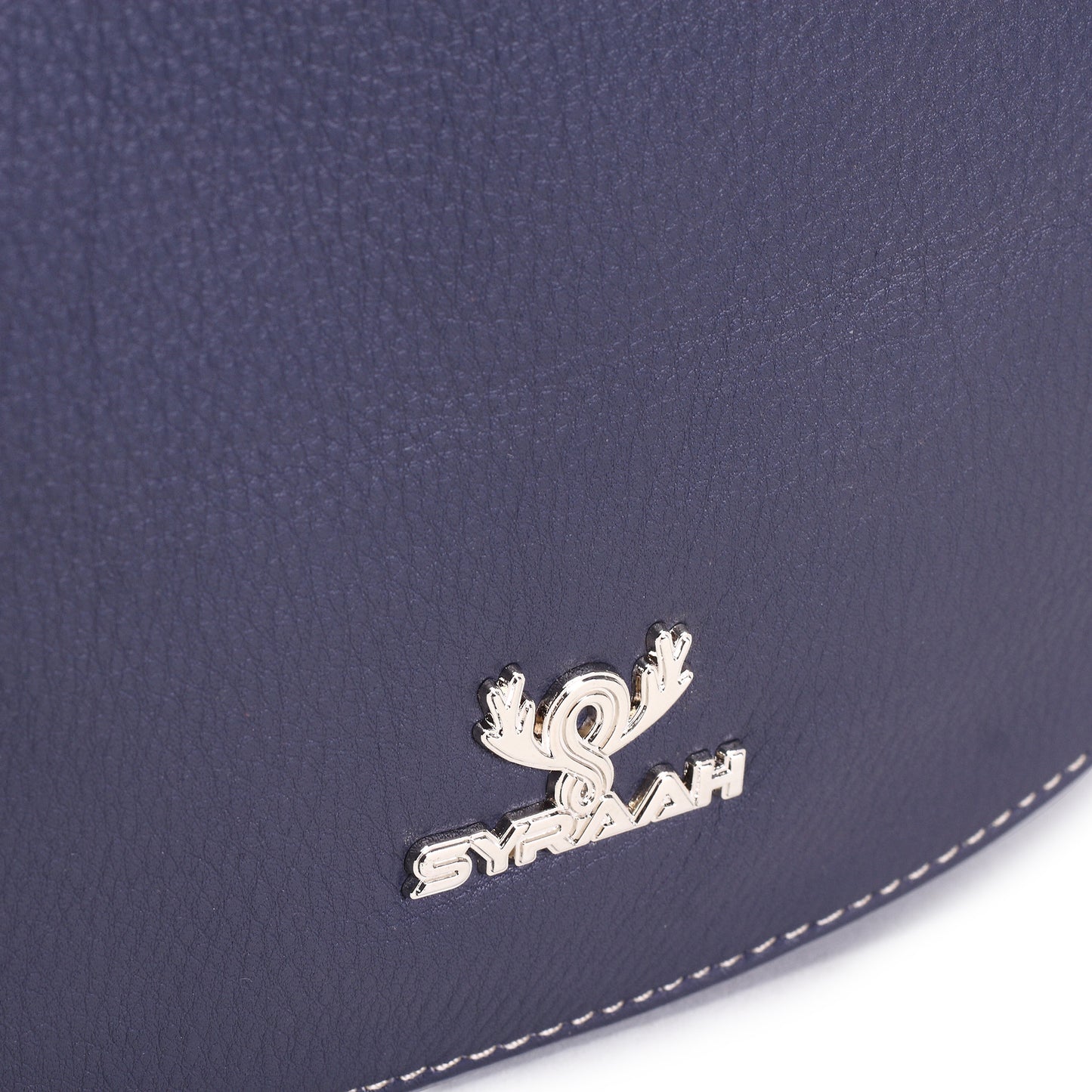 Syraah Navy Blue Full-Grain Leather Saddle Crossbody Bag